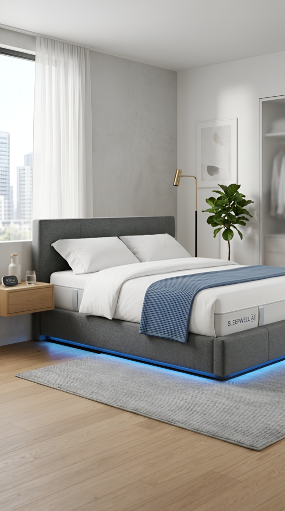 smart bed with sleep tracking in modern bedroom